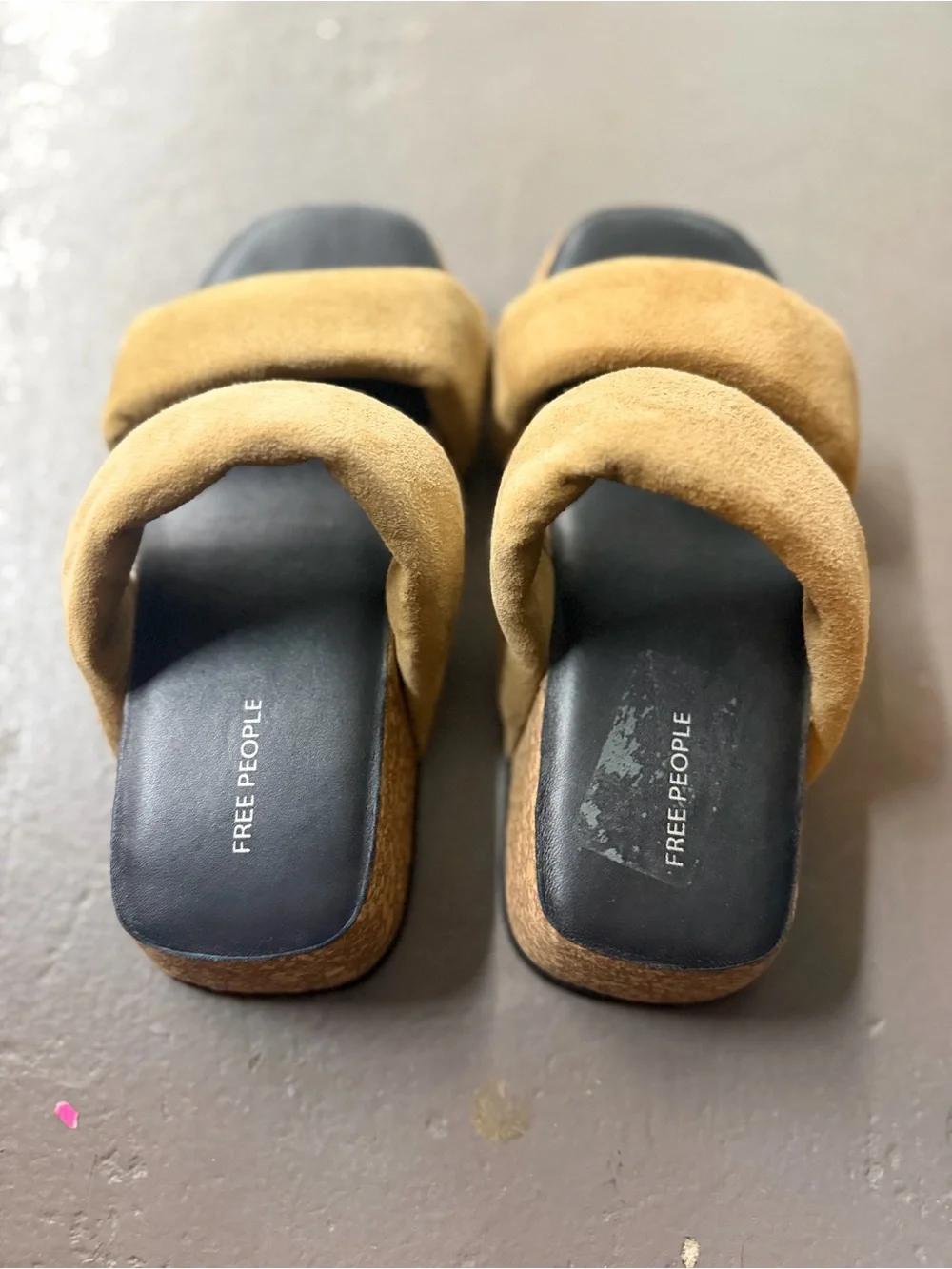 Free People Suede Double-Strap Slide Sandals in Camel - Picture 2 of 4